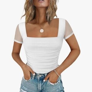 Elegant White Square Neck Top